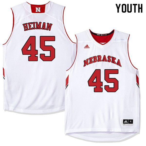 Youth Nebraska Cornhuskers #45 Brady Heiman College Basketball Jerseys Sale-White - Click Image to Close